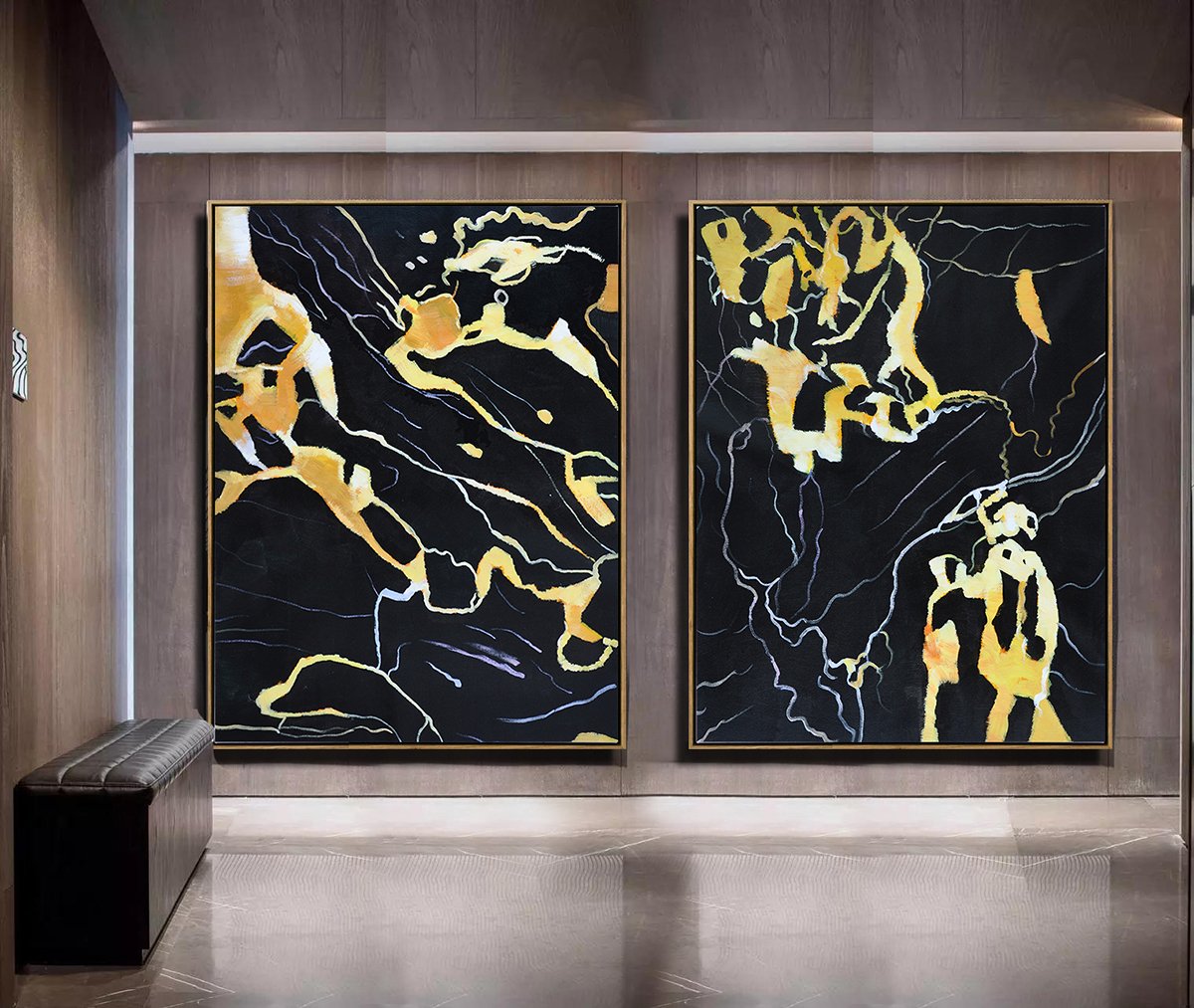 Set of 2 Abstract Marble Painting #S165 - Click Image to Close